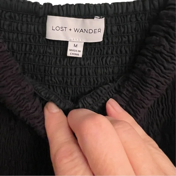 Lost + Wander's La Luna Smocked Bodice Black Cotton Eyelet Maxi Dress Medium - Picture 6 of 7